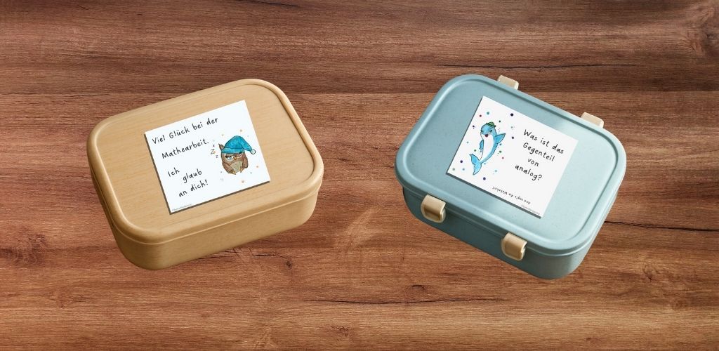Brotdosen mit Lunchboxkarten zum selbst beschriften, Brotdosen mit liebevoller Nachricht