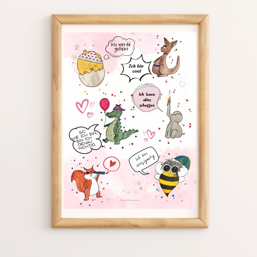 rosa Poster mit positiven Affirmationen für Kinder